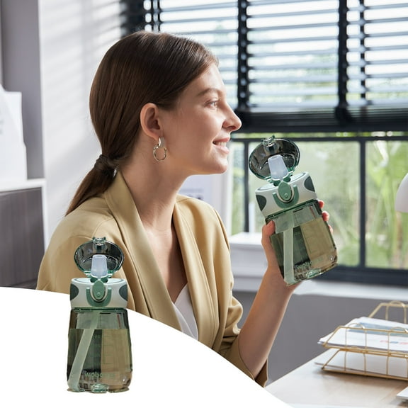 Sports Water Bottle 13.5oz Leakproof Straw | Large Capacity Fitness Cup | Food Grade Plastic, Graduated Markings, Hand Strap | Durable Popup Cap for Gym, Outdoor, Office, Travel