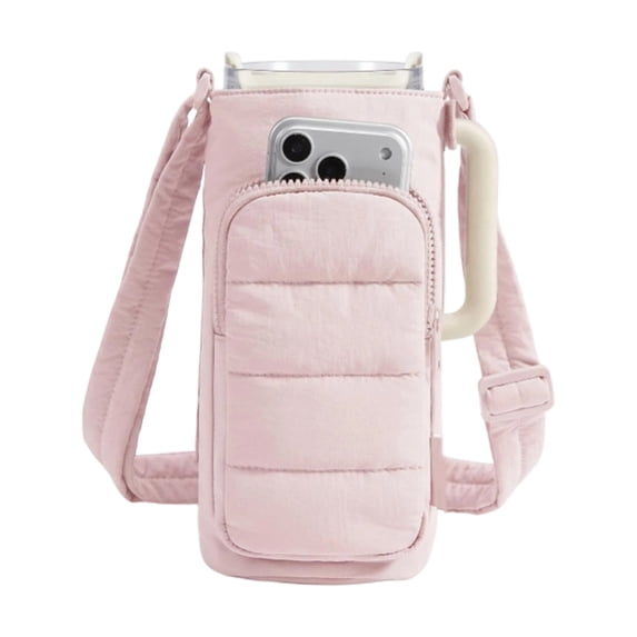 Sports Water Bottle Holder Bag, Crossbody Cup Carrier with Phone Pocket, Insulated Large Capacity Pouch for 32-40oz Bottles, Waterproof Adjustable Strap for Gym Running Hiking Women, Pink