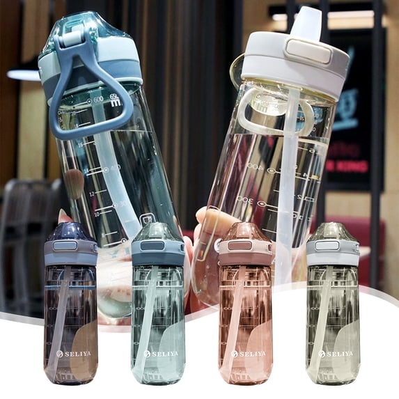 Sports Water Bottle, Plastic, Leakproof Popup Cap, Straw Flat Spout, Graduated Marks, Edibility Grade, For Gym, Outdoor, Office, 22oz, Multicolor