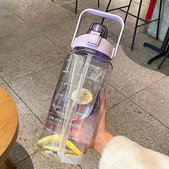 Sports Water Bottle, Space Cup with Straw Leak Proof 2000ml, Large Capacity Handle Design for Gym Exercise