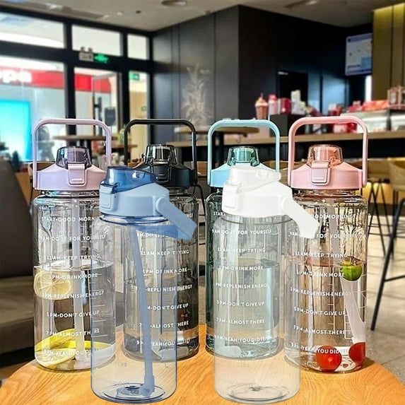 Sports Water Bottle with Straw | Leak Proof & Portable Space Cup | 2L Capacity | Handle for Gym, Fitness, Yoga, Outdoor Exercise | Ergonomic Plastic Hydration Jug | Wide Mouth | Multiple Colors