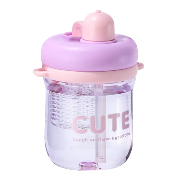 Sports Water Bottle with Straw, Plastic Water Bottle with Soft Strap and Infuser Strainer, Cute Straw Sippy Cup for School and Sports, 22 Oz