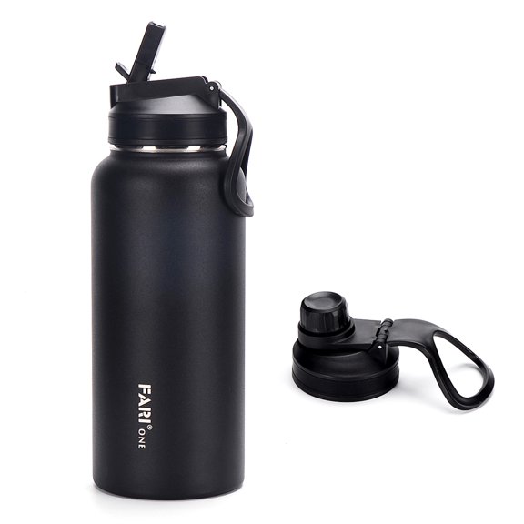 Sports Water Bottle with Straw & Spout Lids, 32 oz Double Wall Vacuum Insulated Stainless Steel with Wide Mouth