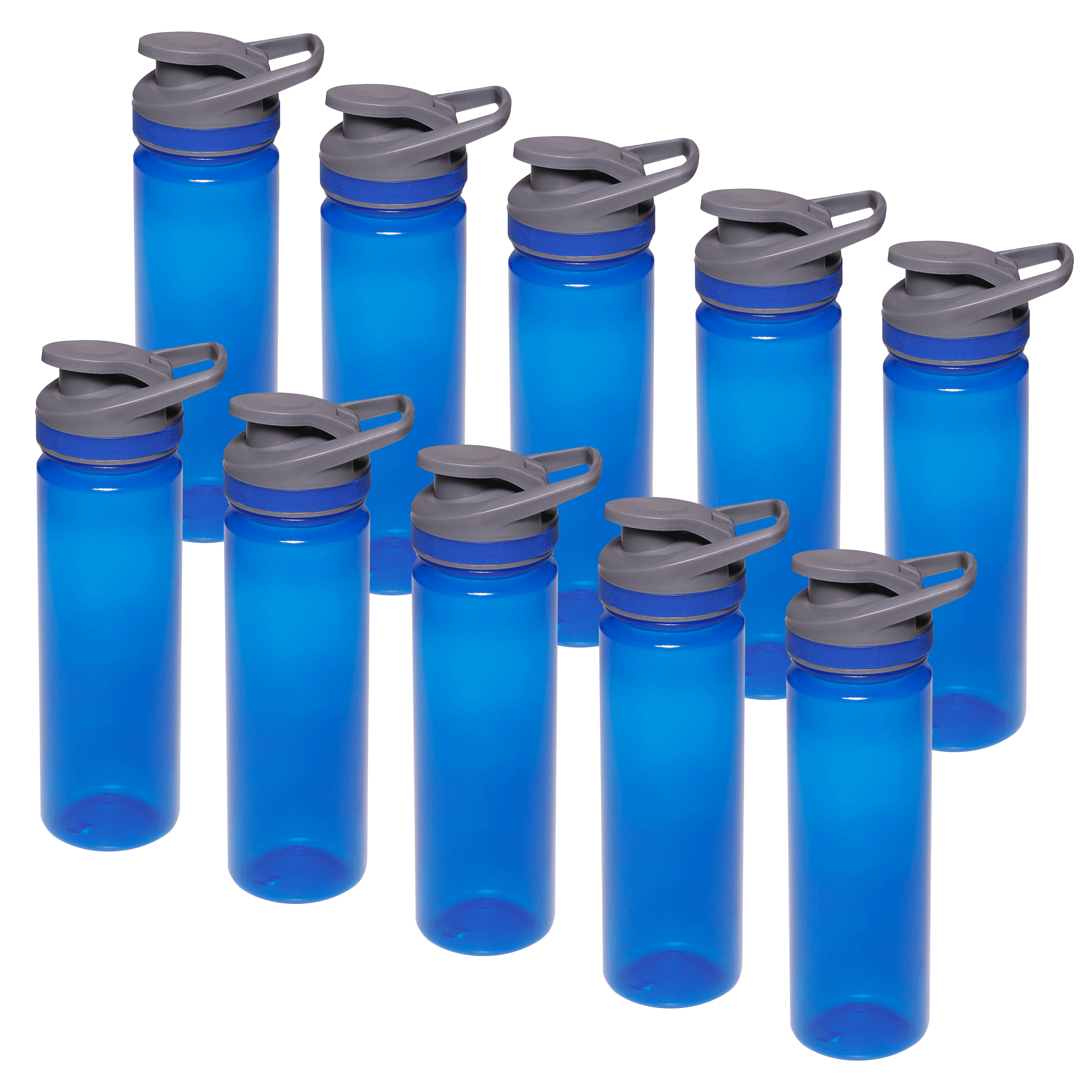 Sports Water Bottles 22 oz. Set of 10, Bulk Pack - Reusable, Leak proof, With lids - Blue