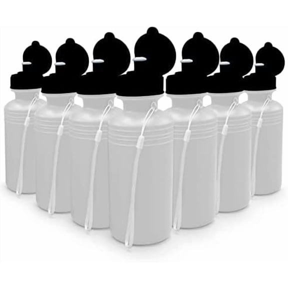 Sports Water Bottles Bulk (12 Pack) 18 oz Squeeze Reusable Plastic White School Bike Water Bottle for Kids, BPA Free, Party Favor Giveaways, End of Year Student Gifts