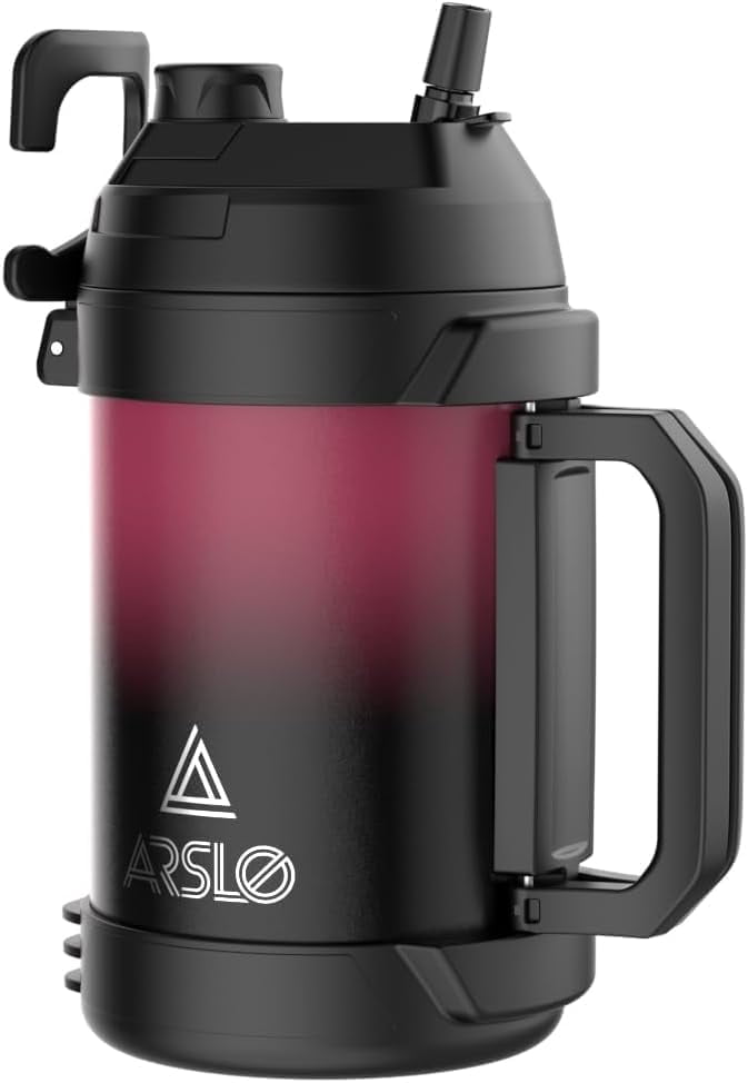 Sports Water Jug - Gallon Water Bottle - Large Insulated Stainless Steel Bottle for Gym, Workouts, Basketball, Football, Soccer - Keep Water Cold for Up To 24 Hours - 128 Ounce (Red Black)