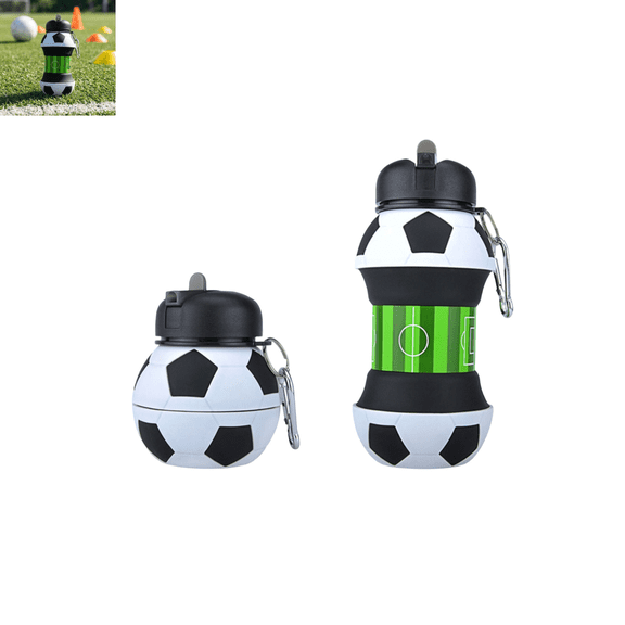 Sports WaterBottle Collapsible Ball Shaped Drinking Cup, Soccer Water Bottle for Boys, 18 oz BPA-Free Leak-Proof Squeezable Circle Water Bottle for School Travel