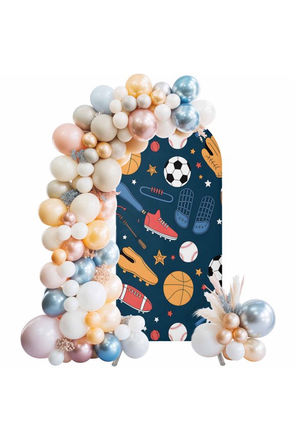 Sports Wedding Arch Backdrop Cover 4FT ,Spandex Fitted Soccer Rugby Baseball Sports Shoes Wedding Arch Covers Round Top Chiara Arches Backdrop Stand Cover for Birthday Party Ceremony Banquet