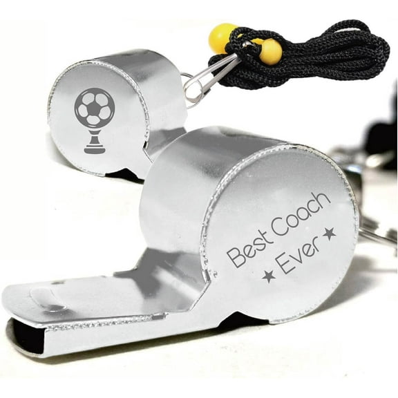 Sports Whistles with Lanyard Stainless Steel Whistle Loud Crisp Sound Gifts for Basketball Coach Referees Teachers- Best Coach Ever 1pc