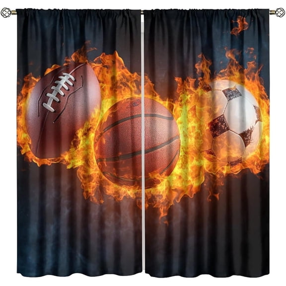 Sports Window Curtains Pack of 2, Baseball Team Patterns Rod Pocket Window Treatment for Boys Bedroom 21x54in,2 Panel Set