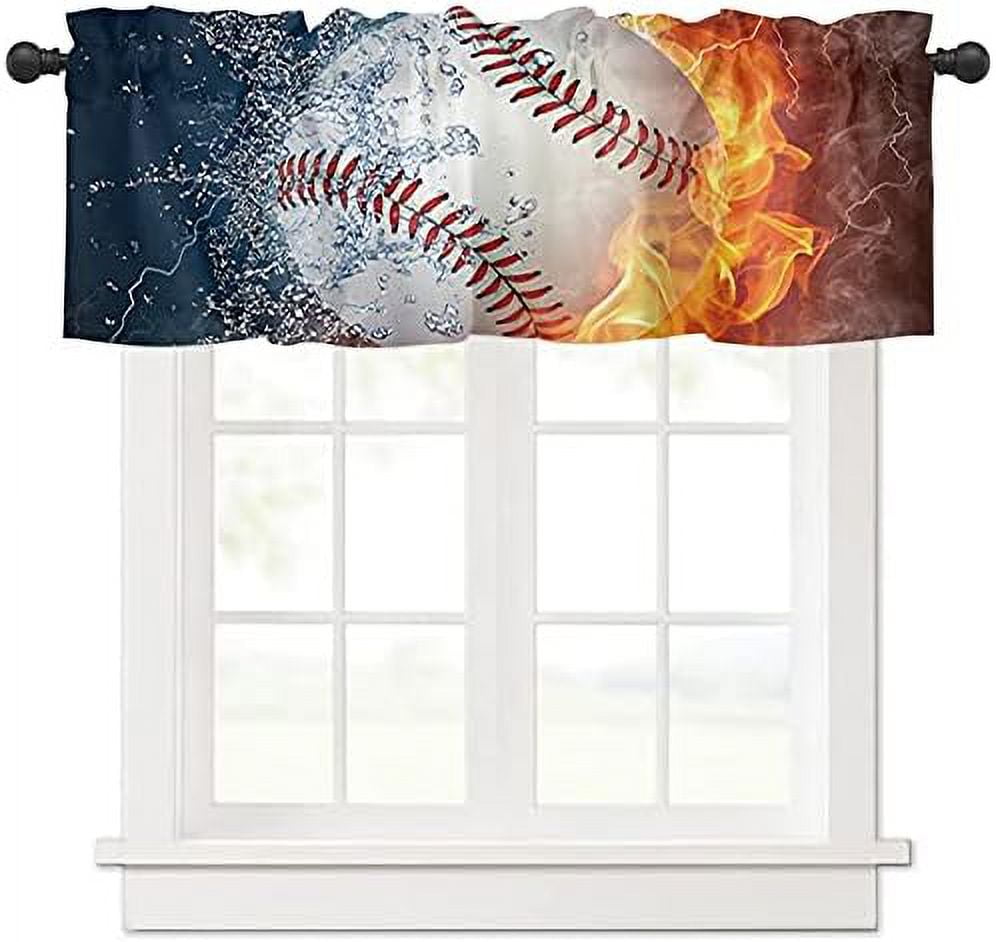 Sports Windows Valances Curtain Burning Baseball Kitchen Valances Rod