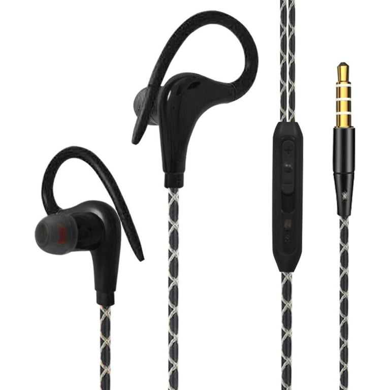 Sports Wired 3.5mm Jack Wrap Around Headphones for Running Exercise Workout Black