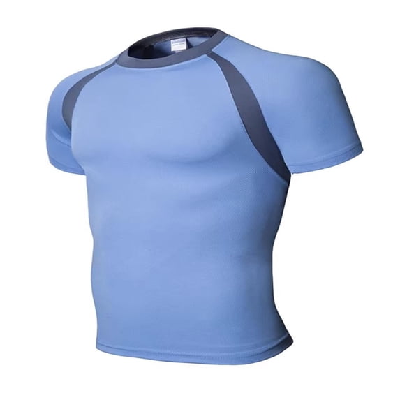 Sports Workout Compression Shirt for Men Quick Drying Breathable T Shirt Short Sleeve Crew Neck Tee Light Blue M