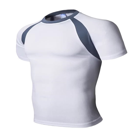 Sports Workout Compression Shirt for Men Quick Drying Breathable T Shirt Short Sleeve Crew Neck Tee White XXXXL