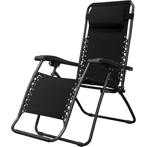 Sports Zero Gravity Outdoor Portable Folding Camping Lawn Deck Patio Pool Recliner Lounge Chair for Adults, Adjustable Headrest, Black