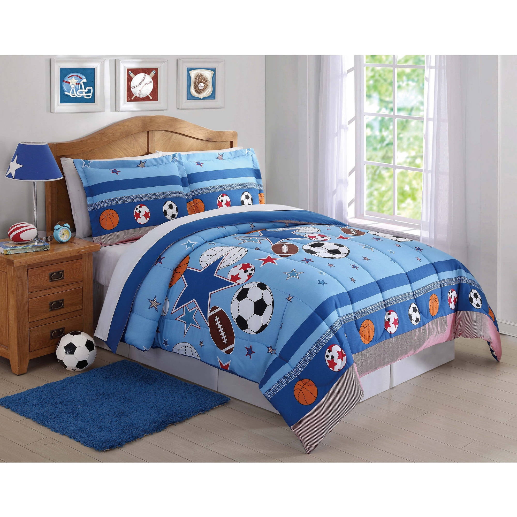 Blue Sports Theme Full Microfiber Comforter Set