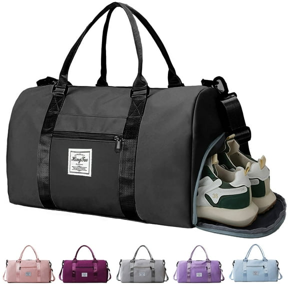 Sports bag for women, travel bag with shoe compartment and wet compartment, gym bag, swimming bag, training bag, weekender bag, hand luggage bag for sports, fitness (Black)