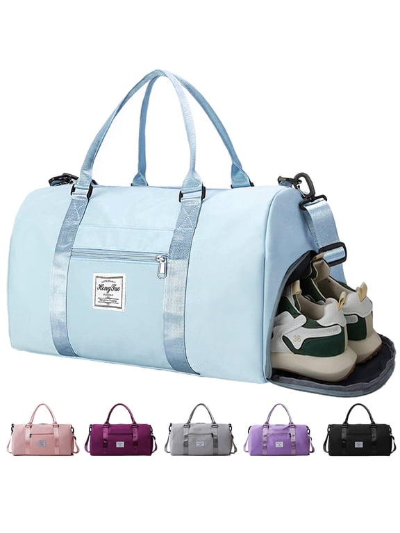 Sports bag for women, travel bag with shoe compartment and wet compartment, gym bag, swimming bag, training bag, weekender bag, hand luggage bag for sports, fitness (Blue)