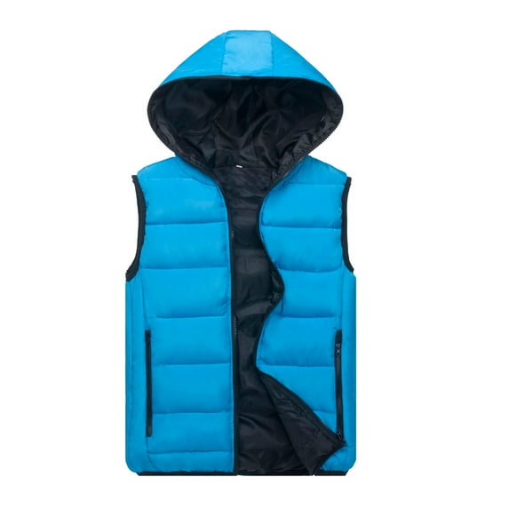 LoyisViDion Men'S Autumn Winter Zipper Pure Color Waistcoat Vest Top Hooded Coat Blue XXL