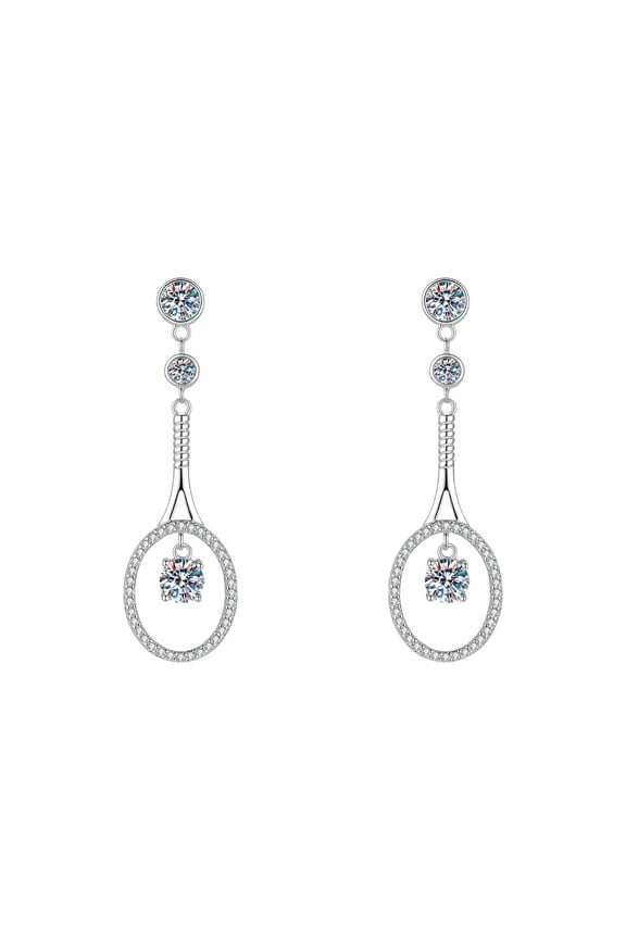 Sports music earrings S925 pure silver, suitable for sports enthusiasts, music enthusiasts, jewelry, men and women, tennis rackets, moissanite earrings