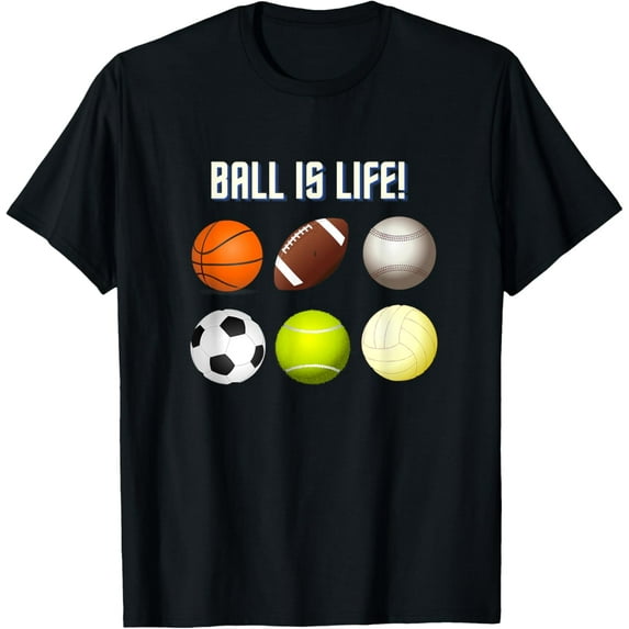 Sports that include Different Balls Tee T-ShirtMen and women, Black T-shirt, size: Extra large S-4XL