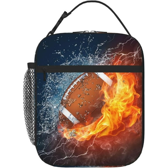 Sports-themed Football Lunch Box for Kids Teens Adults Boys Men, Insulated Leakproof Waterproof Reusable Lunch Bags with Water Bottle Holder, Portable Durable Cooler Tote Bag for School Work Travel
