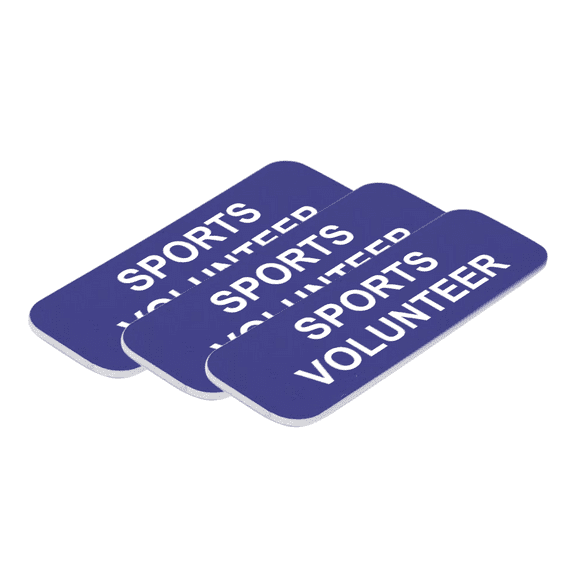 Sports volunteer 1 x 3" Name Tag/Badge, Blue, (3 Pack)