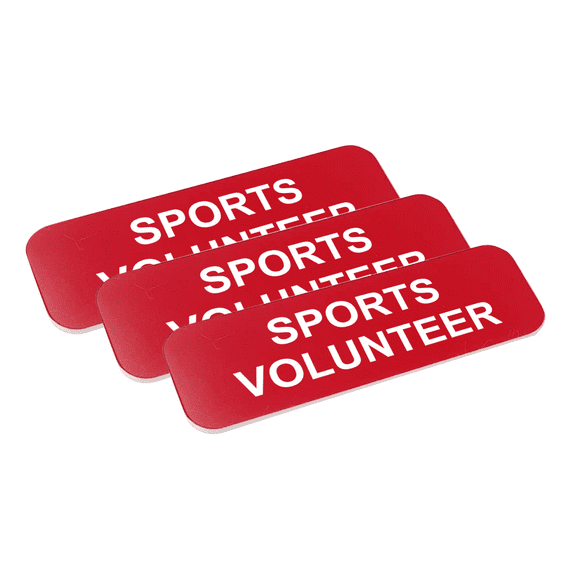 Sports volunteer 1 x 3" Name Tag/Badge, Red, (3 Pack)