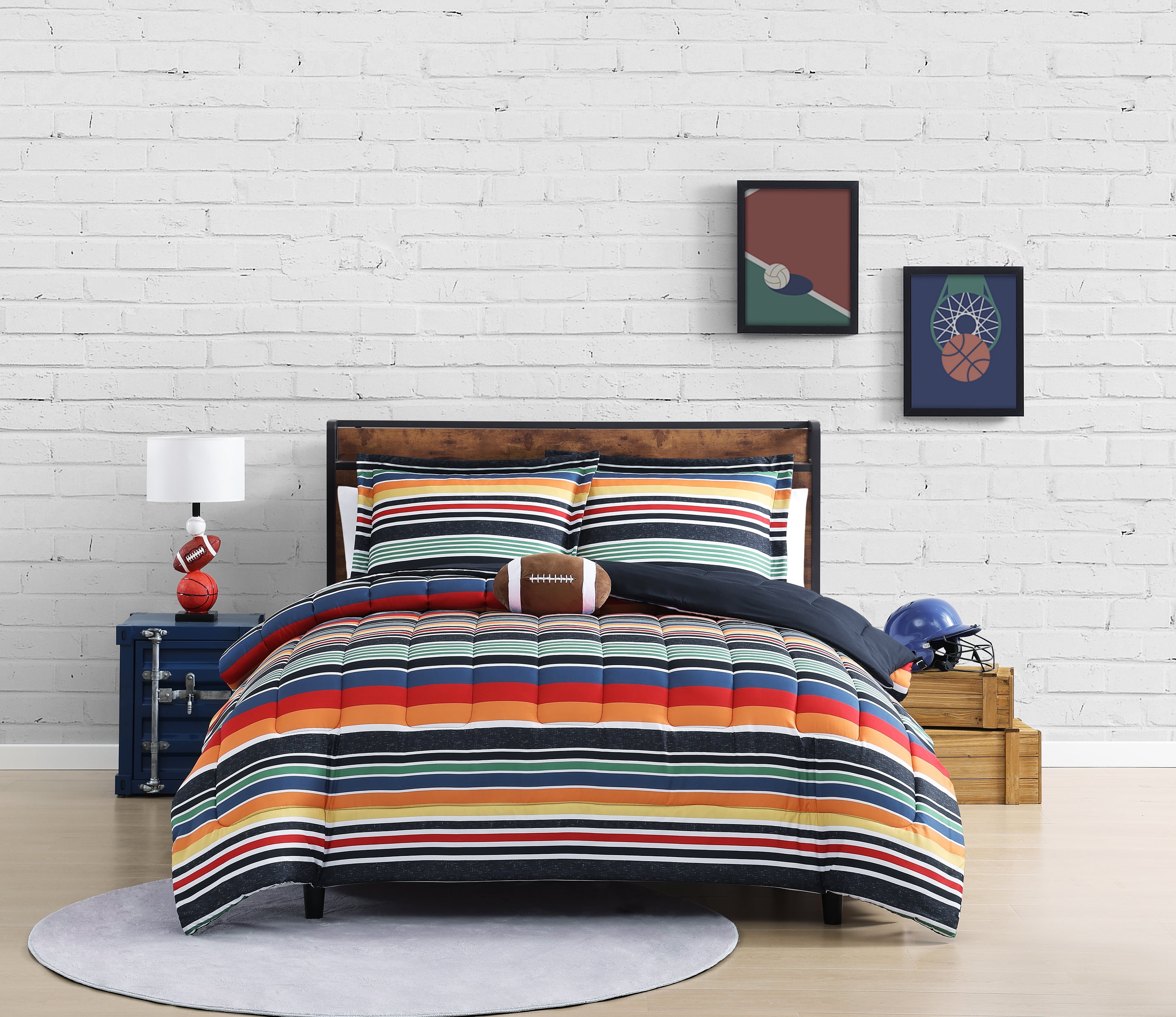 Full Black Multicolor Microfiber Kids Reversible Comforter Set