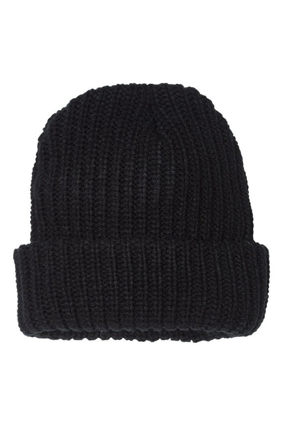 - 12" Chunky Knit Cuffed Beanie - SP90 - Black - Size: One Size