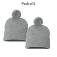 thumbnail image 1 of Sportsman 12" Pom-Pom Cuffed Beanie -GR15 Unisex Fleece Lined Beanie Acrylic Hat, (2 Pack, Light Hther Grey), 1 of 3