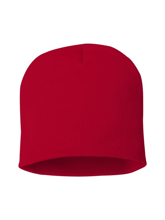 8" Beanie Solid Pom-Pom Cuffed Beanie for Winter Fleece Red Color Hats Beanie One Size