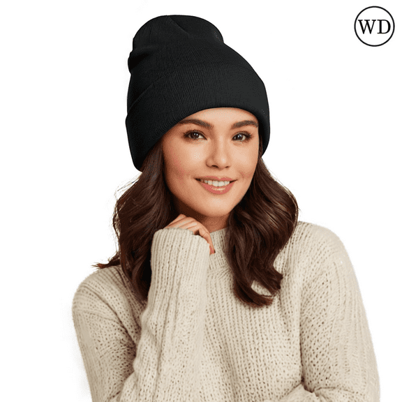Sportsman Beanie Hat Men Women Classic Knit Cuffed Plain Skull Cap 12" Solid Cuffed Beanie ( Black One Size)