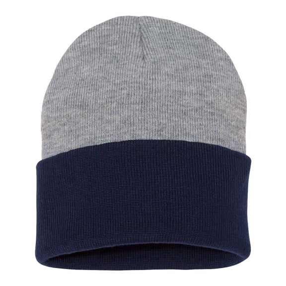 Sportsman Blocked Cuffed Beanie 100% Acrylic, Warm Knit Winter Colorblock Hat (Heather-Navy)