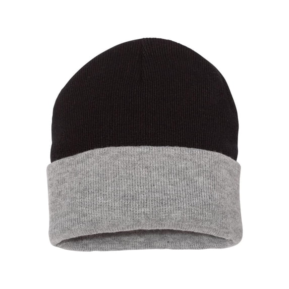 Sportsman - Colorblocked 12" Cuffed Beanie - SP12T - Black/ Heather - Size: One Size