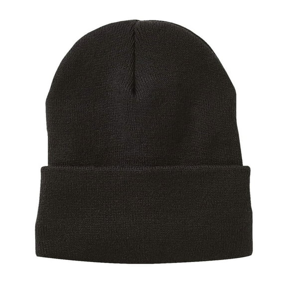 Sportsman Fleece Lined Cuffed Beanie 12" Solid Hats 100% Acrylic Exterior Unisex Knit Winter Hat (Black, One Size)