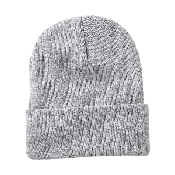 Sportsman Fleece Lined Cuffed Beanie 12" Solid Hats 100% Acrylic Exterior Unisex Knit Winter Hat (Heather Grey, One Size)