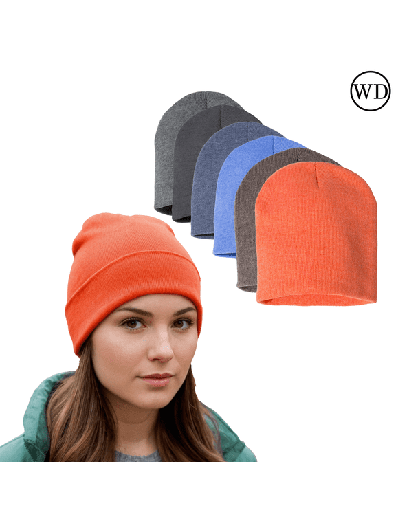 Headwear Knit Beanie Winter Hat for Men and Women 8" Men's Fleece Lined Beanie Bulk Pack of 6