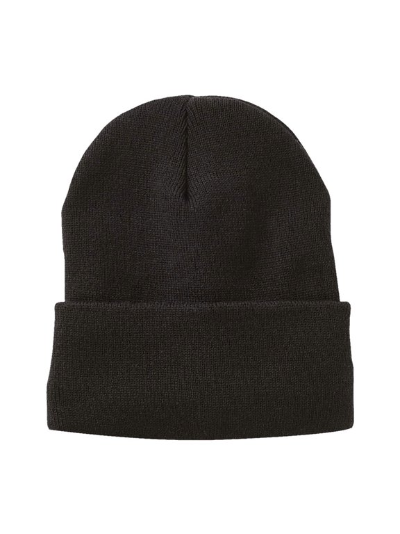 Jersey Lined Cuffed Beanie, 100% Acrylic Soft Warm Casual Fashion Winter Hat (Black, )