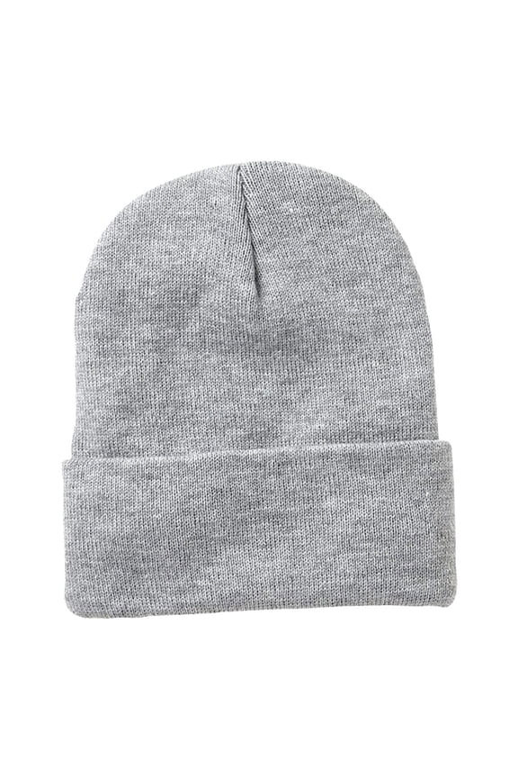 Jersey Lined Cuffed Beanie, 100% Acrylic Soft Warm Casual Fashion Winter Hat (Heather-Grey, )