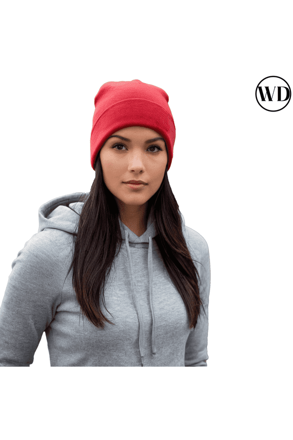 Mens Beanie Winter Hat 8" Warm Thermal Knitted Stocking Caps Acrylic Skate Hat (Red, One Size)