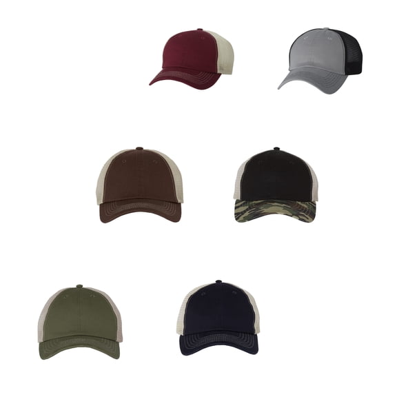 Sportsman - Mesh Back Cap, Contrast Stitch Hat Cap for Unisex – Size Adjustable | Pack of 6 Assorted Color Six Panel Cotton with Ultra Soft Polyester