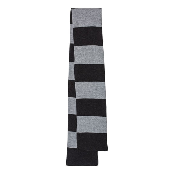 Rugby-Striped Knit Scarf - One Size / Heather Black/ Heather Grey