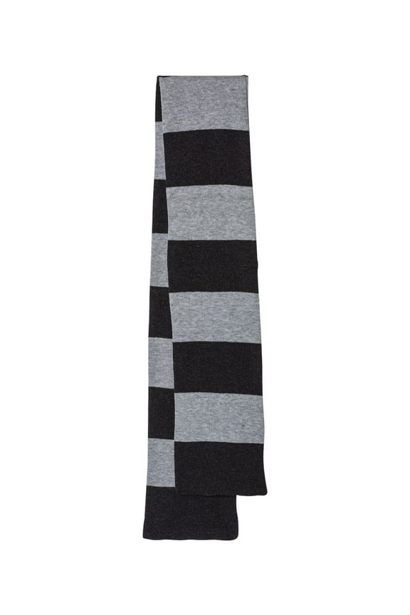 Rugby-Striped Knit Scarf - One Size / Heather Black/ Heather Grey