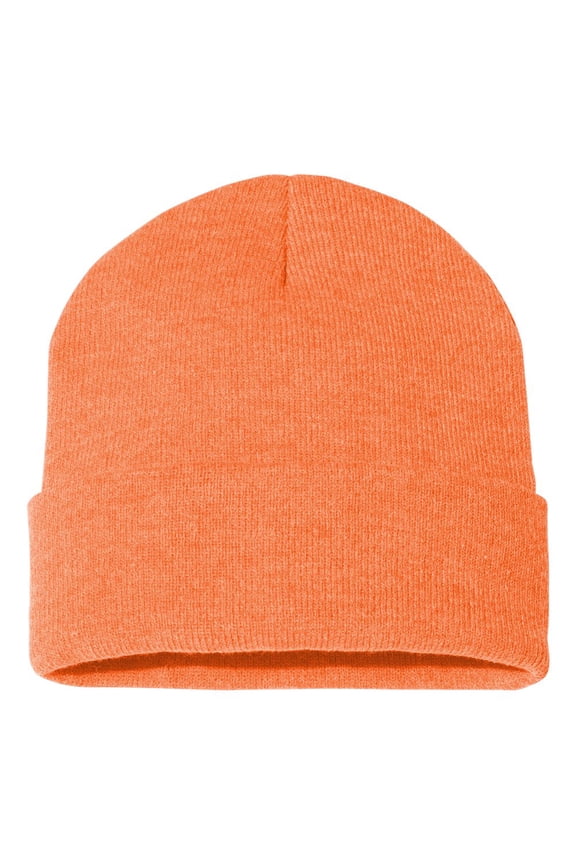 - Solid 12" Cuffed Beanie - SP12 - Heather Orange - Size: One Size