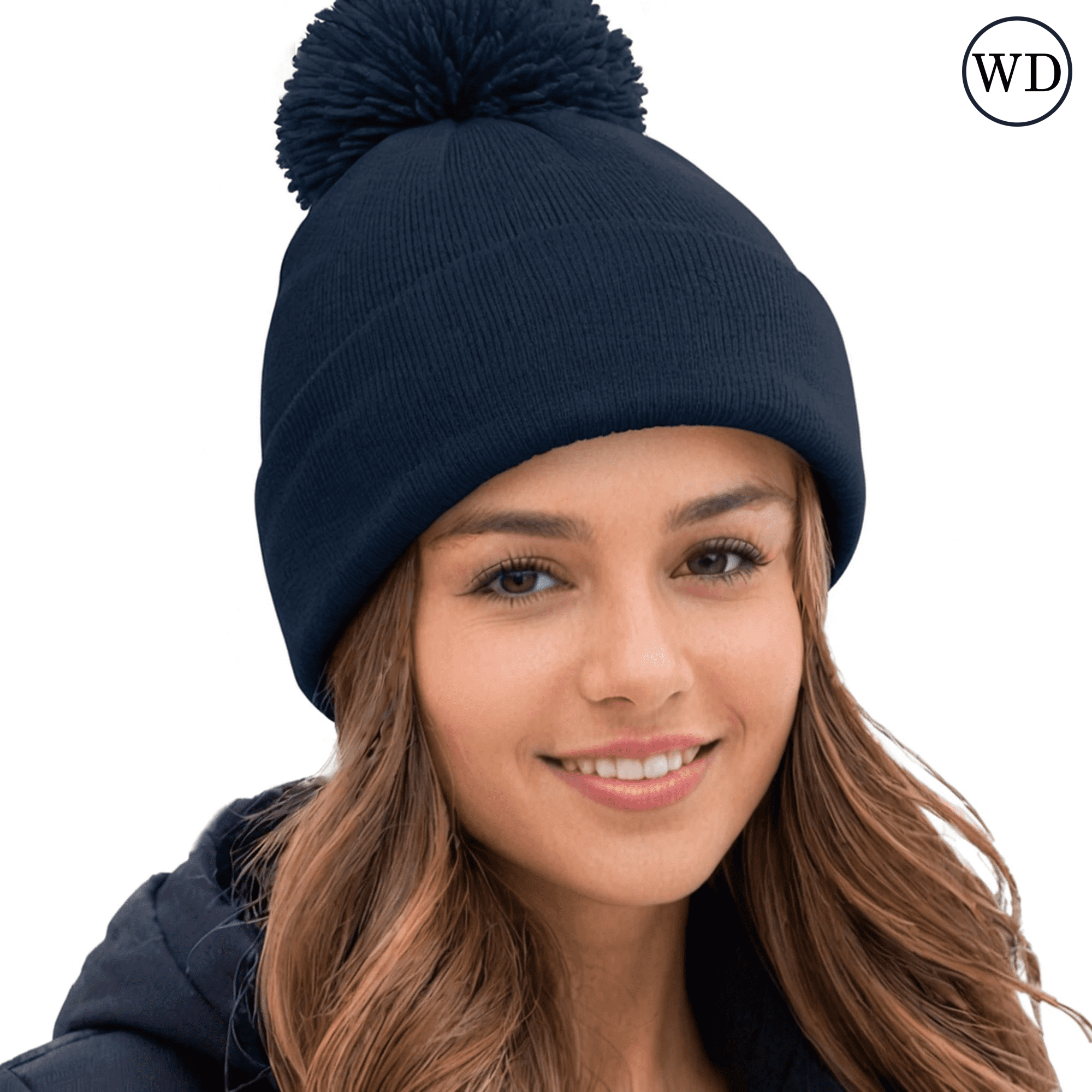 Unisex Premium Acrylic Knit Cuffed Pom Beanie Hat with Merrowed Patch Beanie, Pom, Color Patch – Alaska Ever After main image 4
