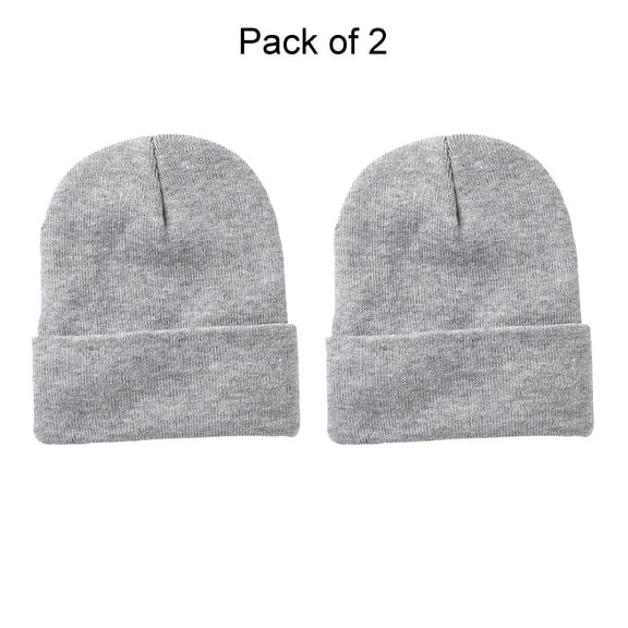 Sportsman Unisex 12" Sherpa Lined Cuffed Beanie Winter Fleece Hats Solid Cap GR12 (Hther Gry 2 Pack)