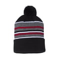 thumbnail image 1 of Sportsman Unisex 12" Striped Pom-Pom Cuffed Beanie Hat Fleece Lined for Cold Weather, Black/ White/ Grey/ Red, 1 of 3