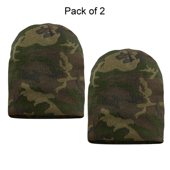 Sportsman Unisex Camo Knit Beanie -GR08 8-Inch Cuffed Beanie for Winter (Green Camo 2 Pack One Size)