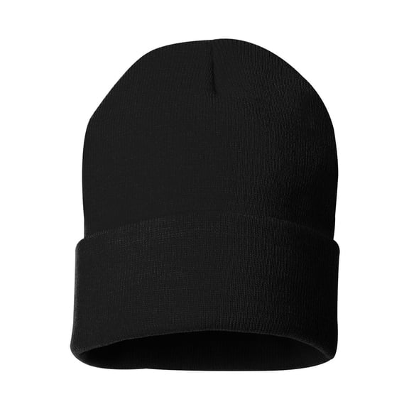 Sportsman Unisex Solid Cuffed Beanie 12" Hat Cap Winter Acrylic Soft Toboggan (Black, One Size)